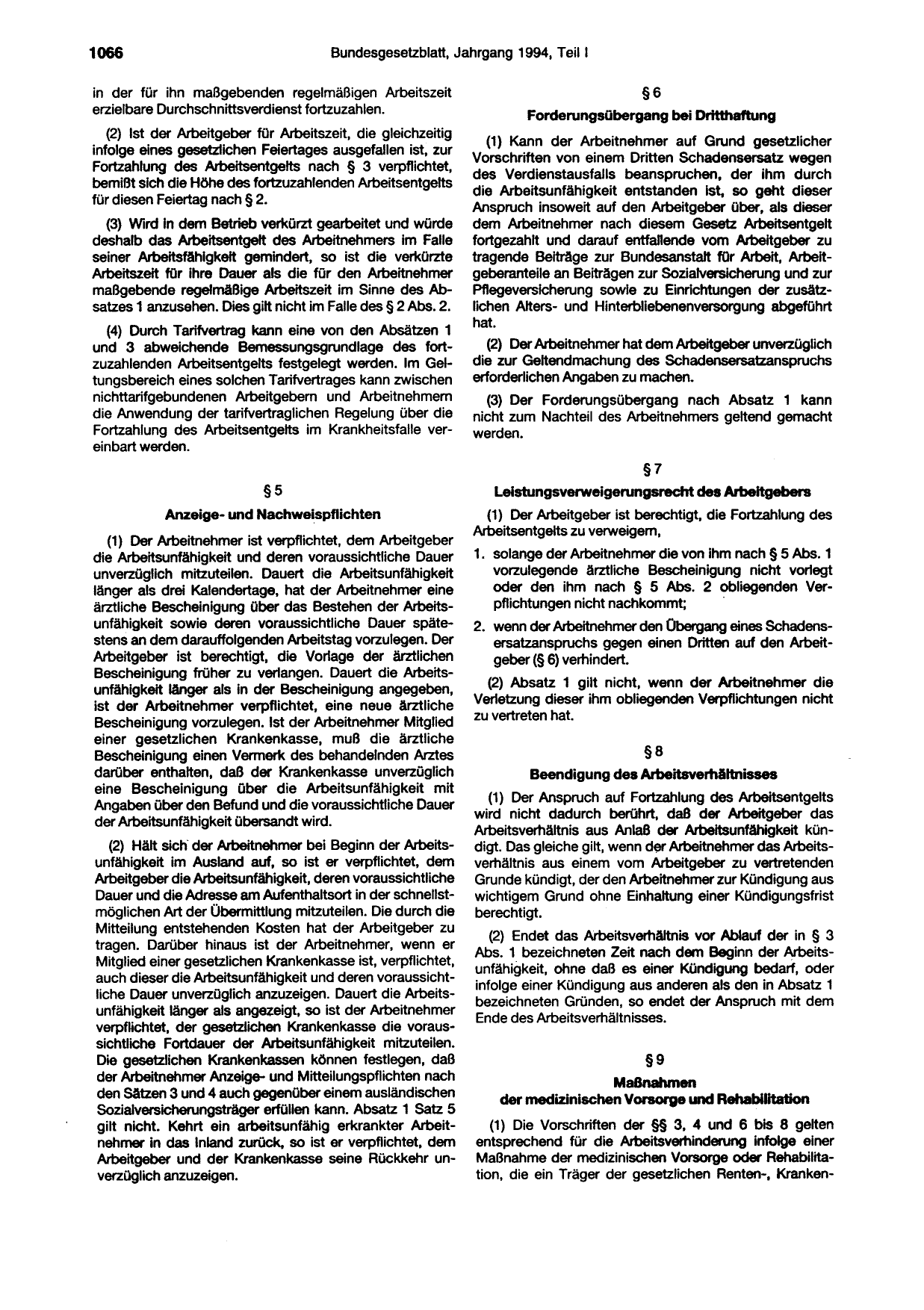 BGBl. 1994, Seite 1066 — Originalseite als Abbildung