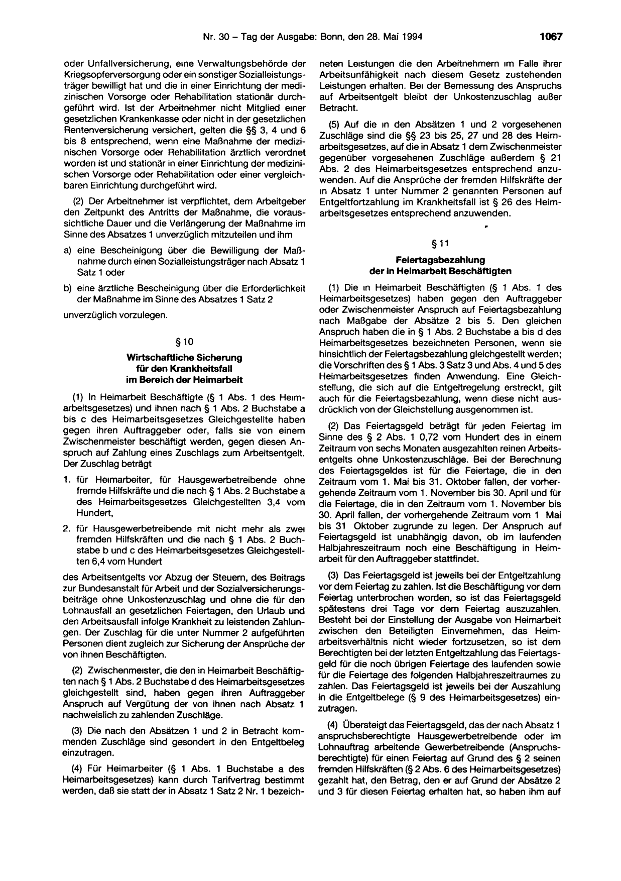 BGBl. 1994, Seite 1067 — Originalseite als Abbildung