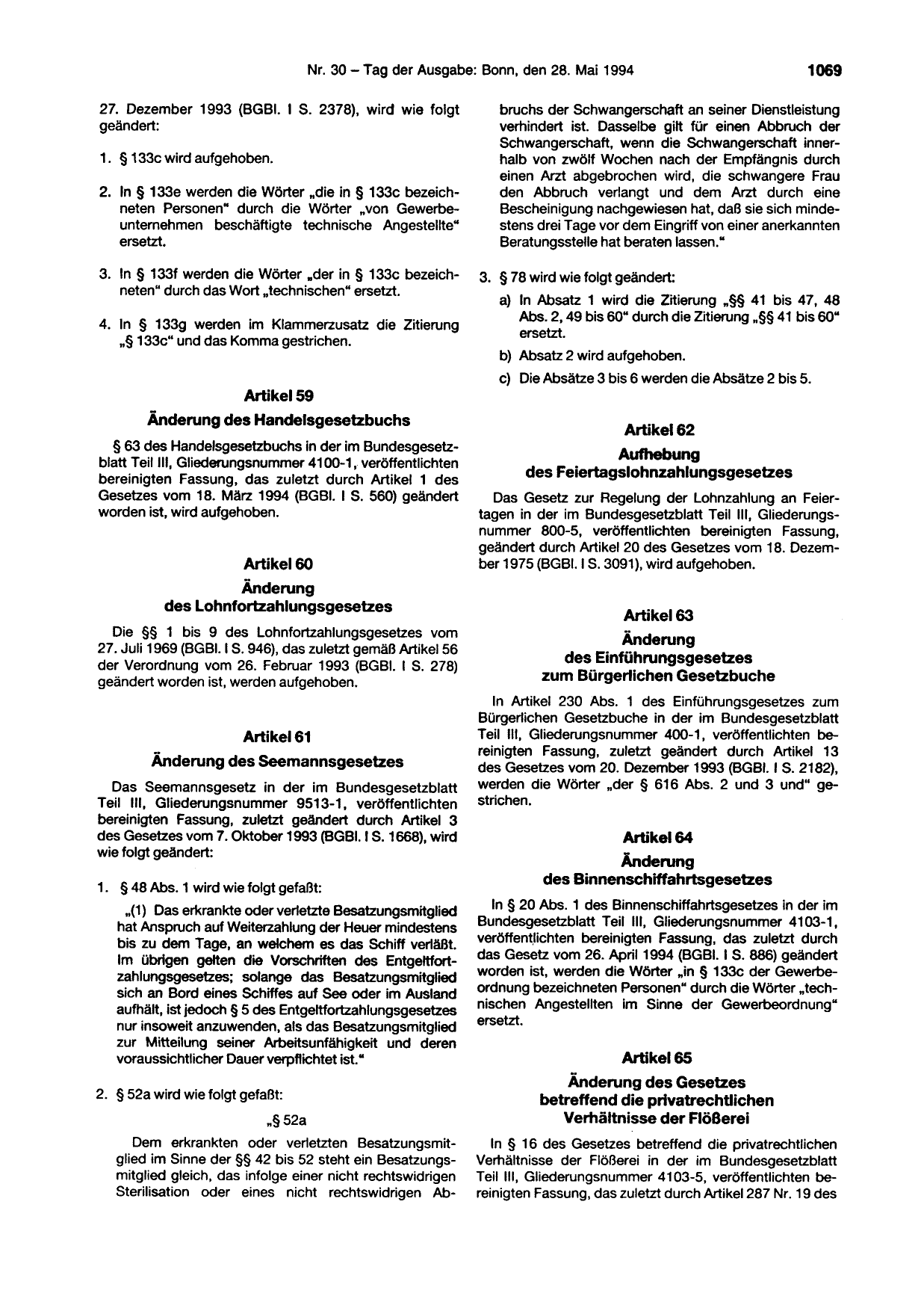 BGBl. 1994, Seite 1069 — Originalseite als Abbildung