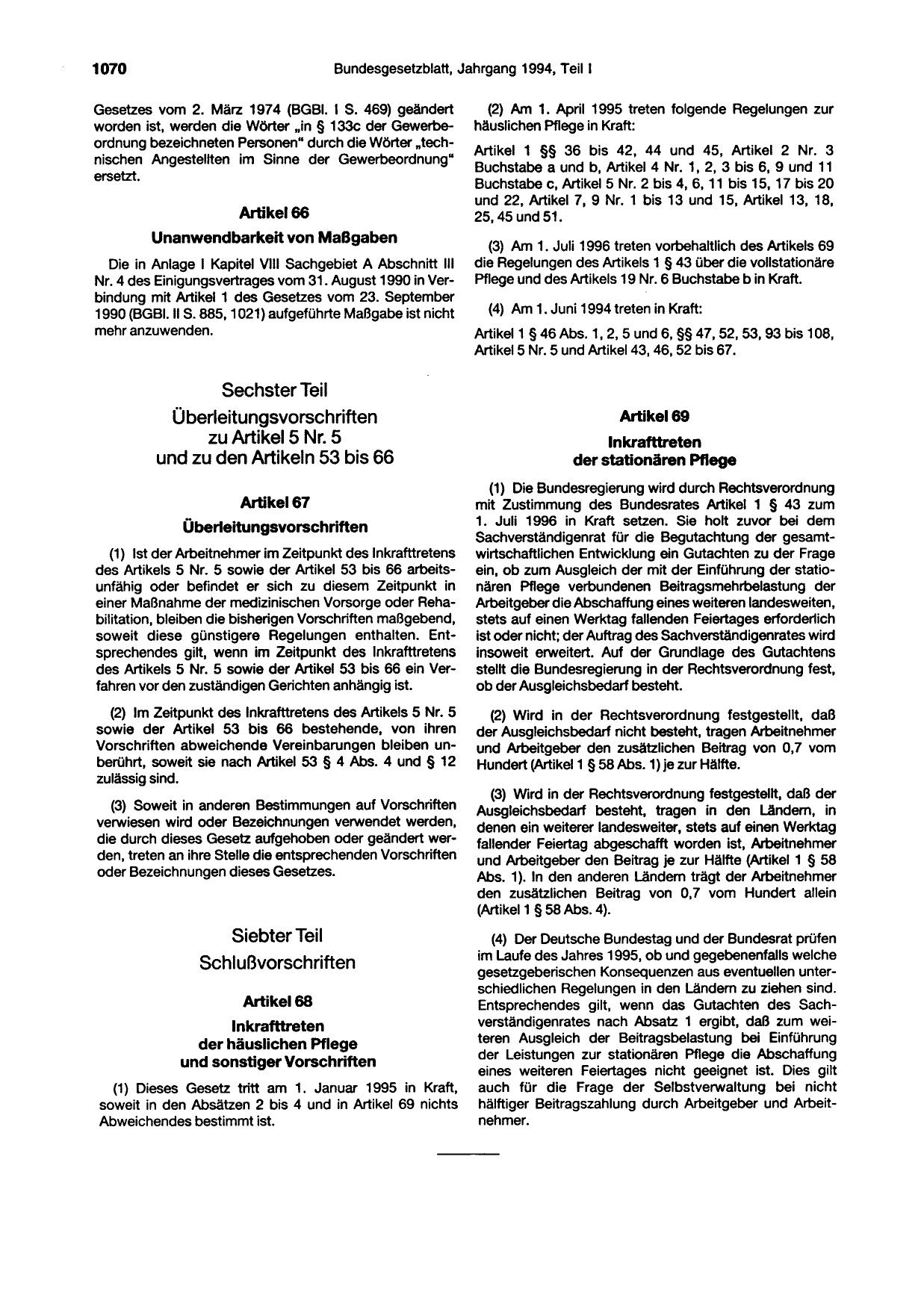 BGBl. 1994, Seite 1070 — Originalseite als Abbildung