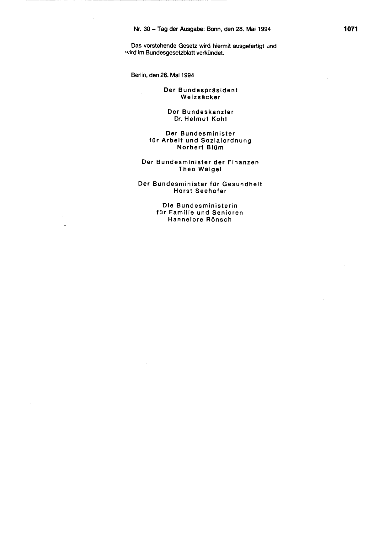BGBl. 1994, Seite 1071 — Originalseite als Abbildung