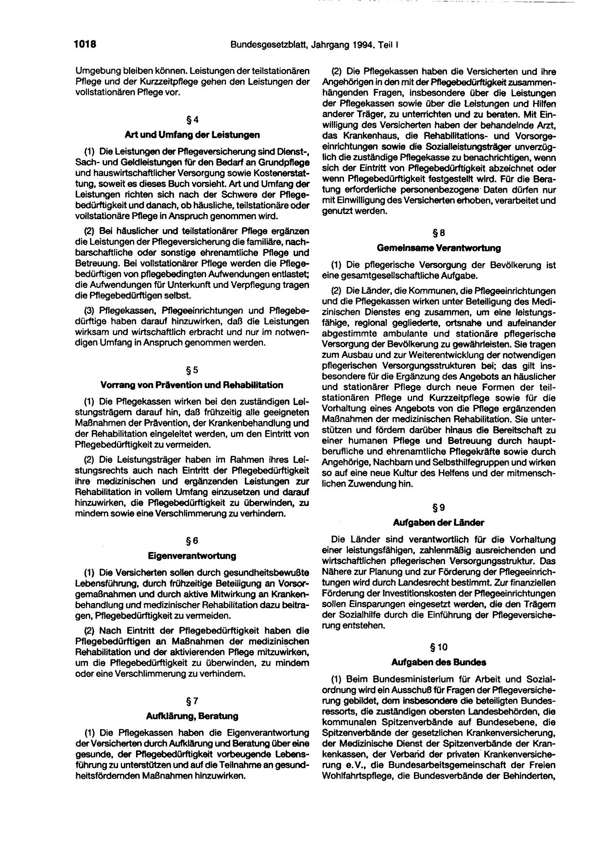 BGBl. 1994, Seite 1018 — Originalseite als Abbildung