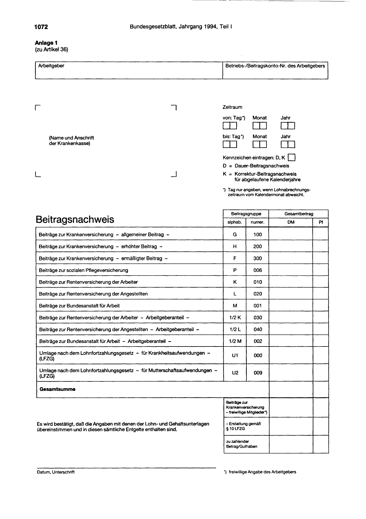 BGBl. 1994, Seite 1072 — Originalseite als Abbildung