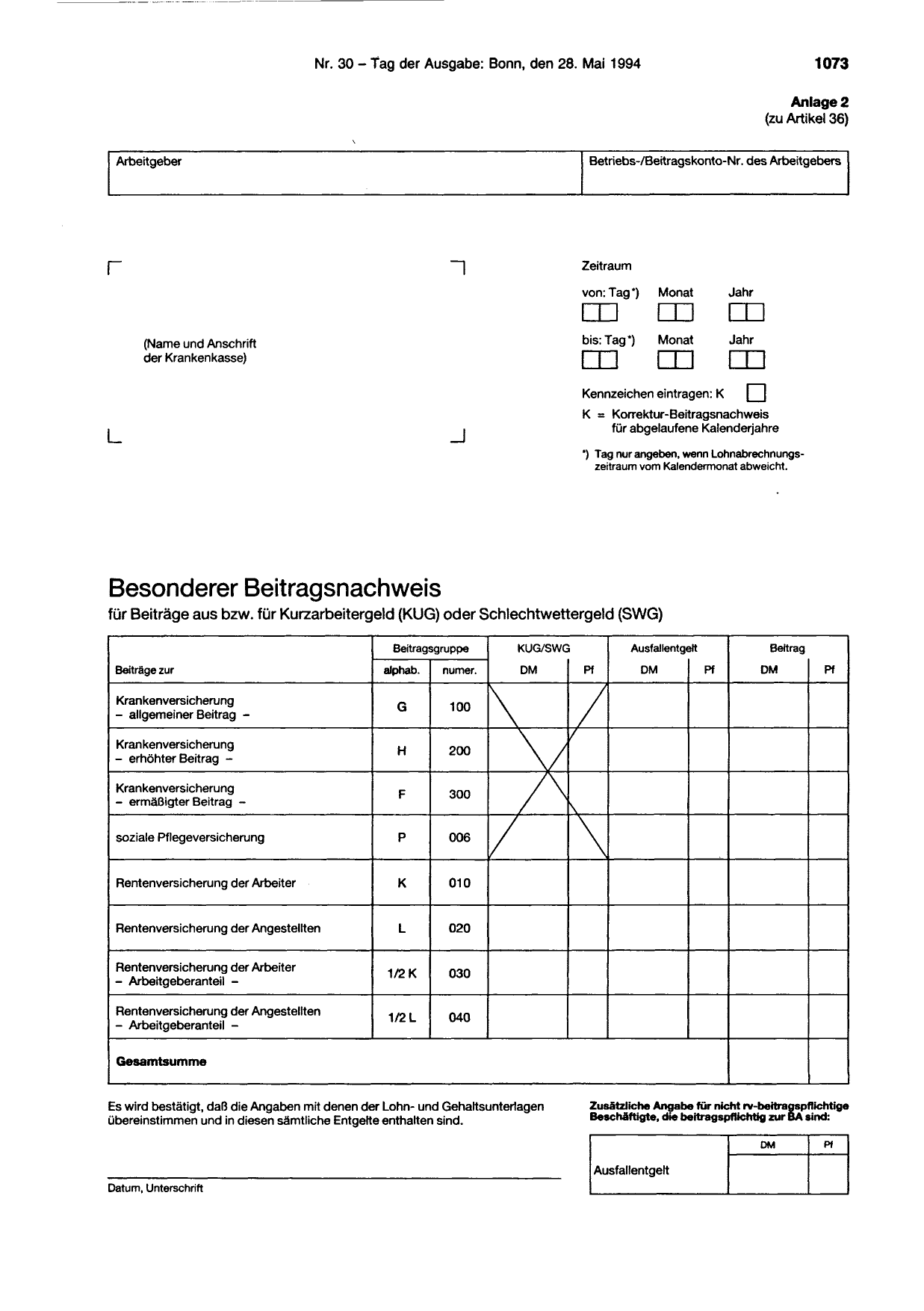 BGBl. 1994, Seite 1073 — Originalseite als Abbildung
