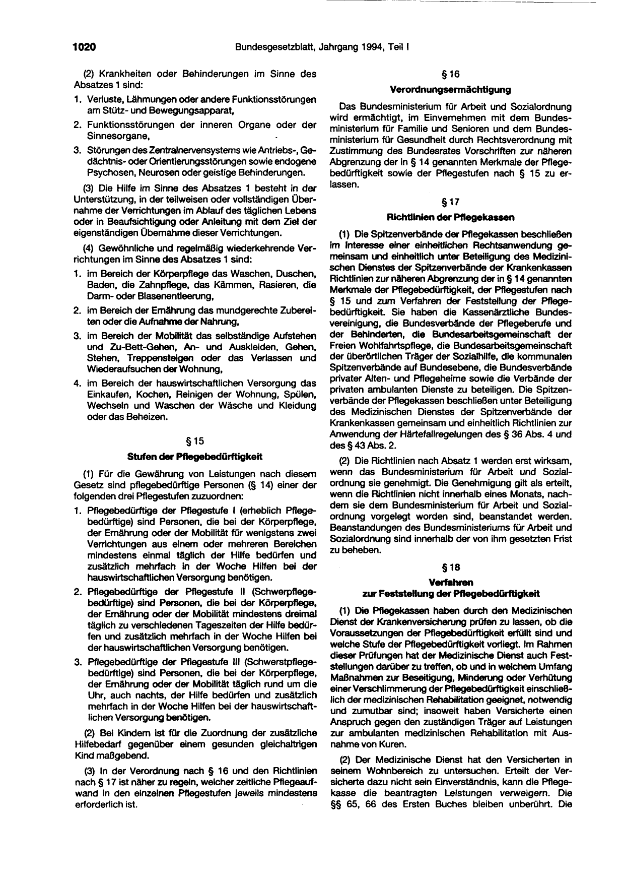 BGBl. 1994, Seite 1020 — Originalseite als Abbildung