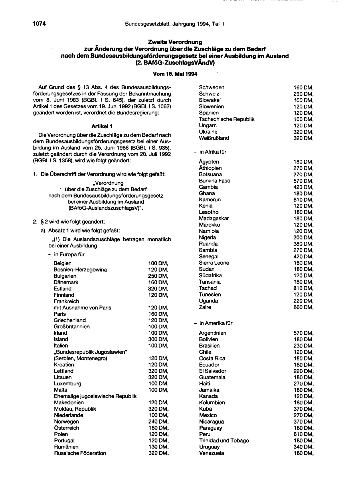 BGBl. 1994, Seite 1074 — Originalseite als Abbildung
