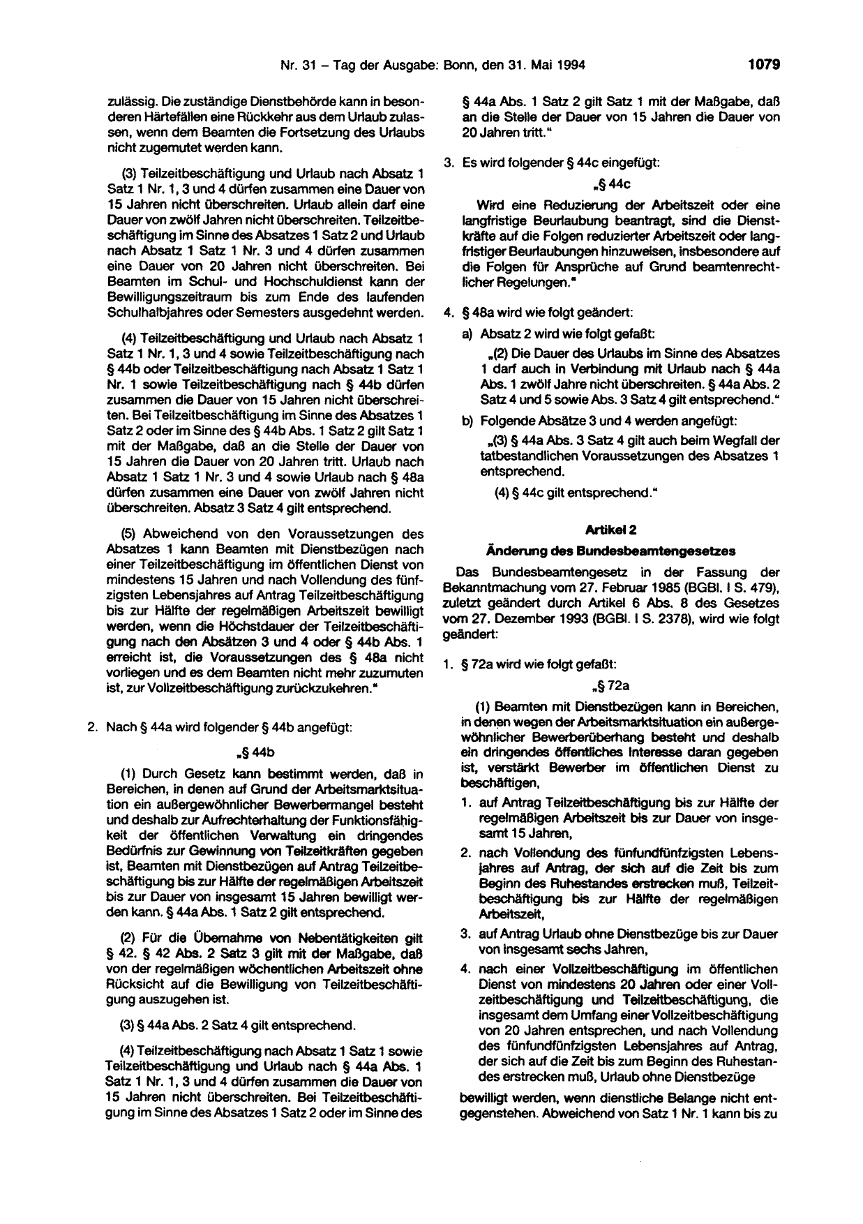 BGBl. 1994, Seite 1079 — Originalseite als Abbildung