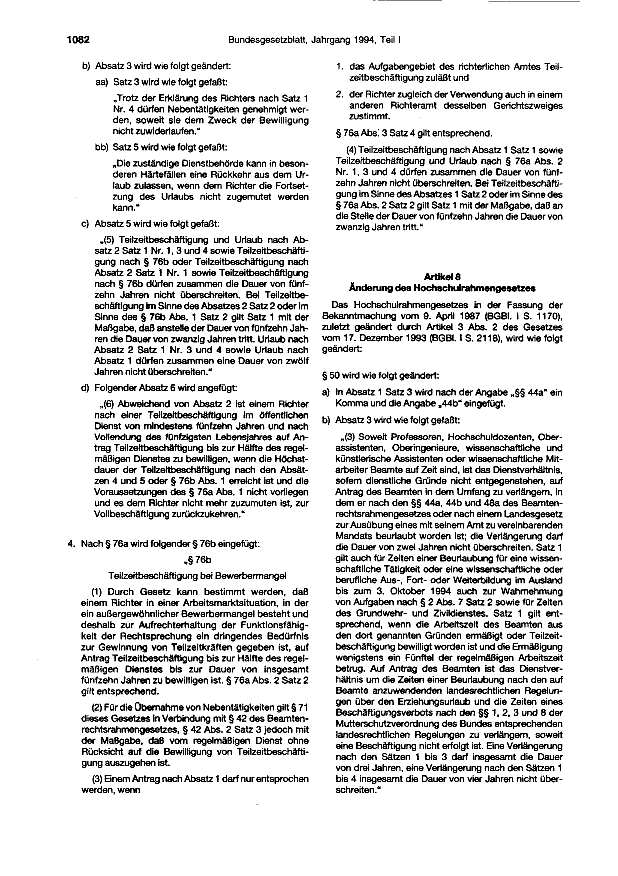 BGBl. 1994, Seite 1082 — Originalseite als Abbildung