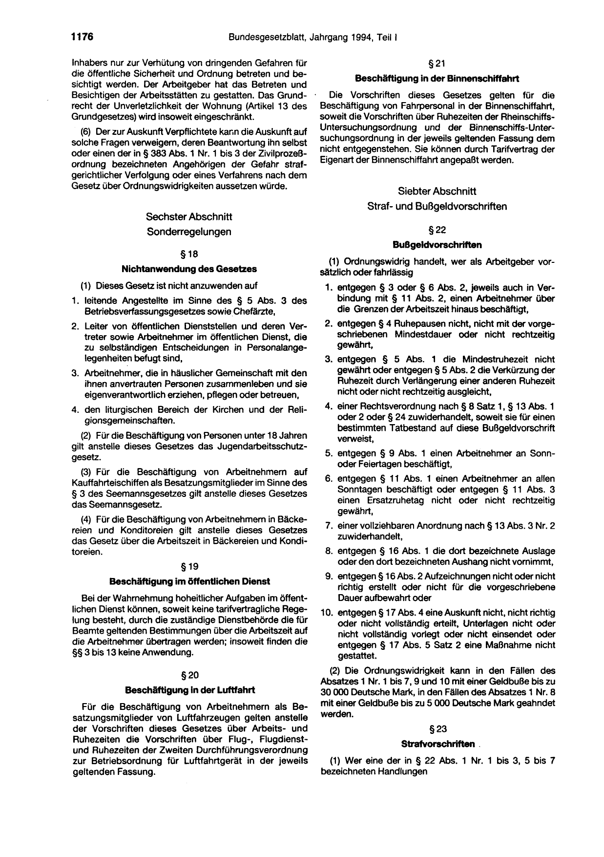 BGBl. 1994, Seite 1176 — Originalseite als Abbildung