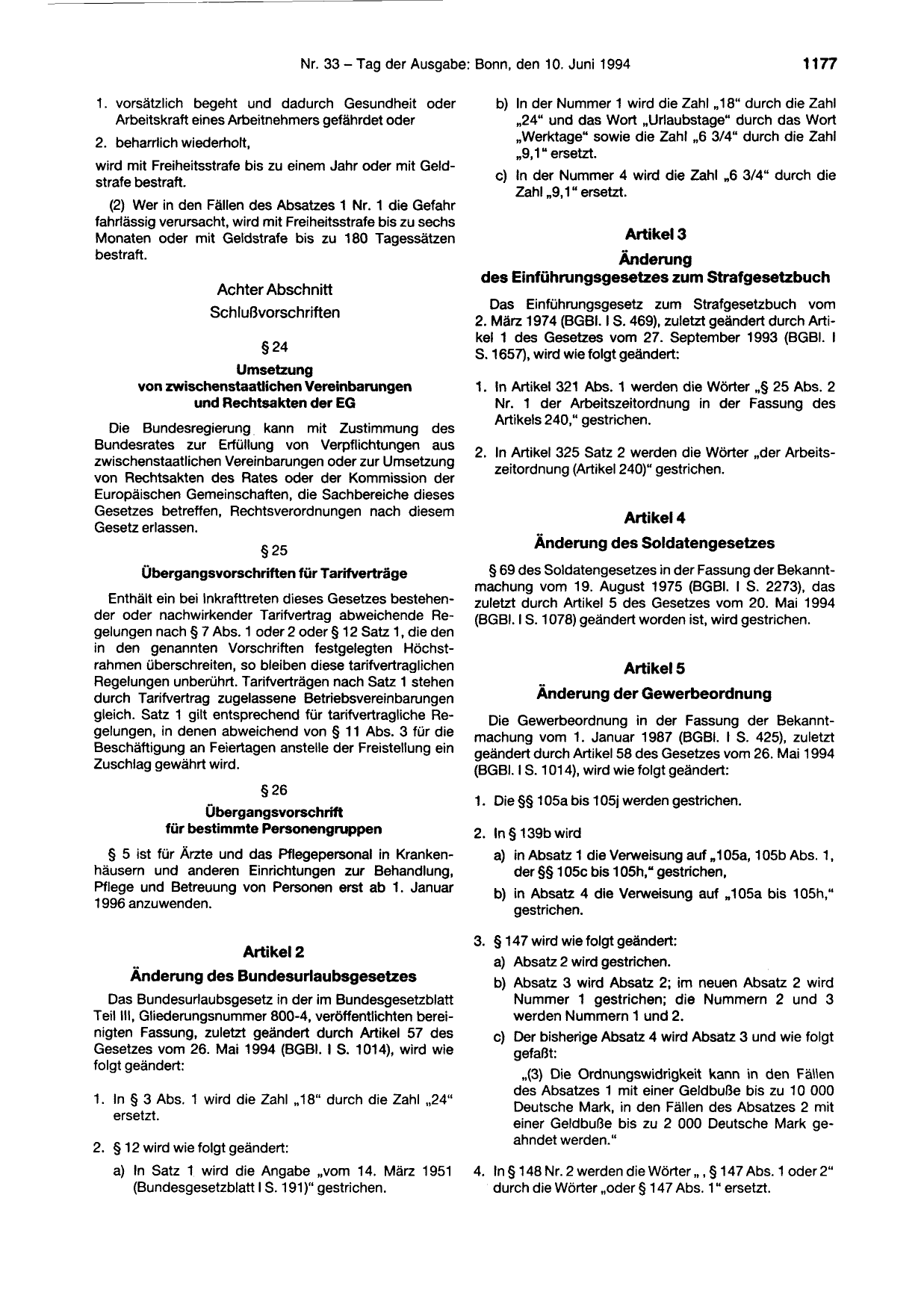 BGBl. 1994, Seite 1177 — Originalseite als Abbildung