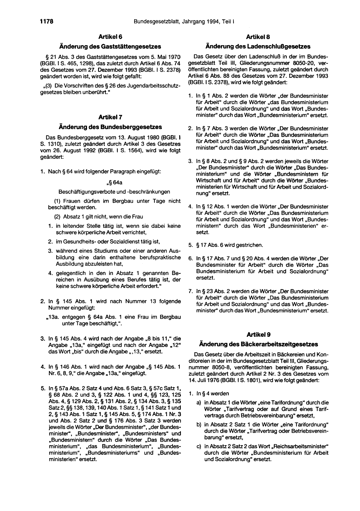 BGBl. 1994, Seite 1178 — Originalseite als Abbildung