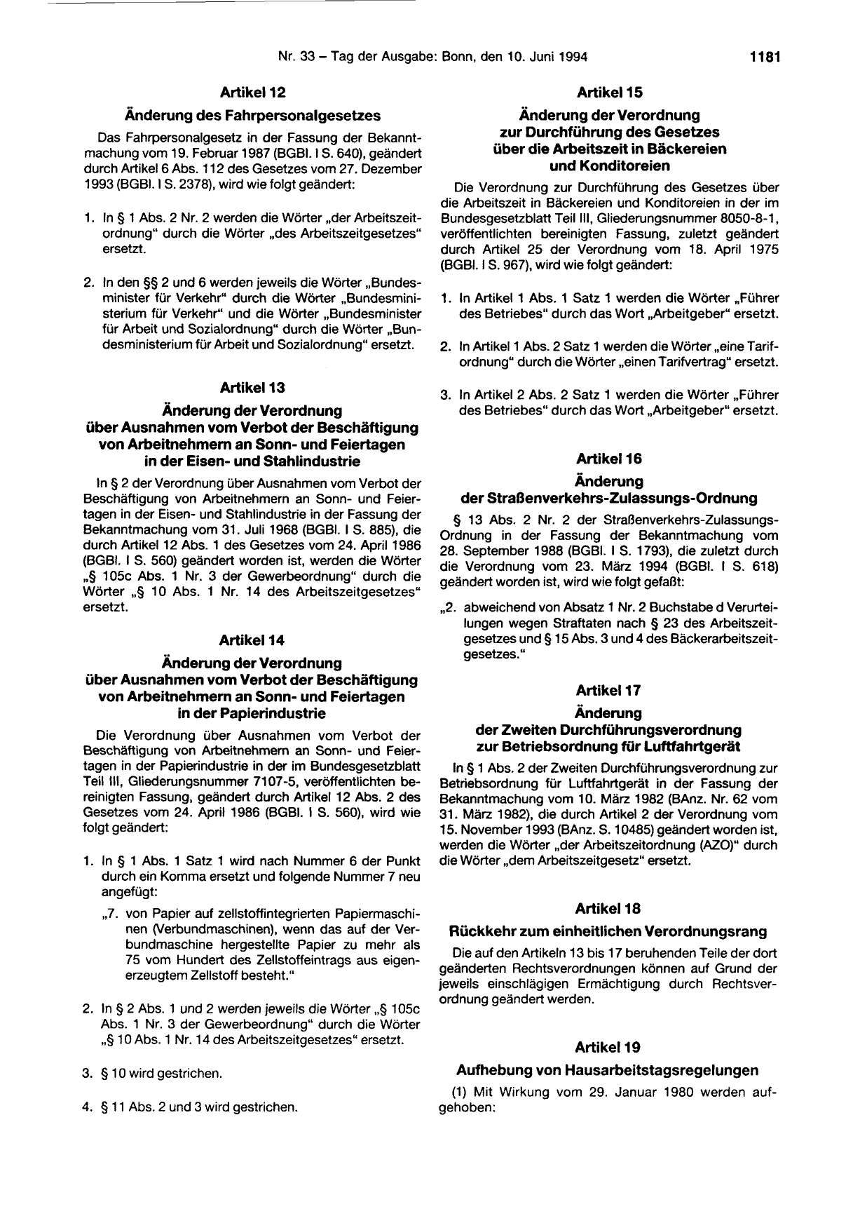 BGBl. 1994, Seite 1181 — Originalseite als Abbildung