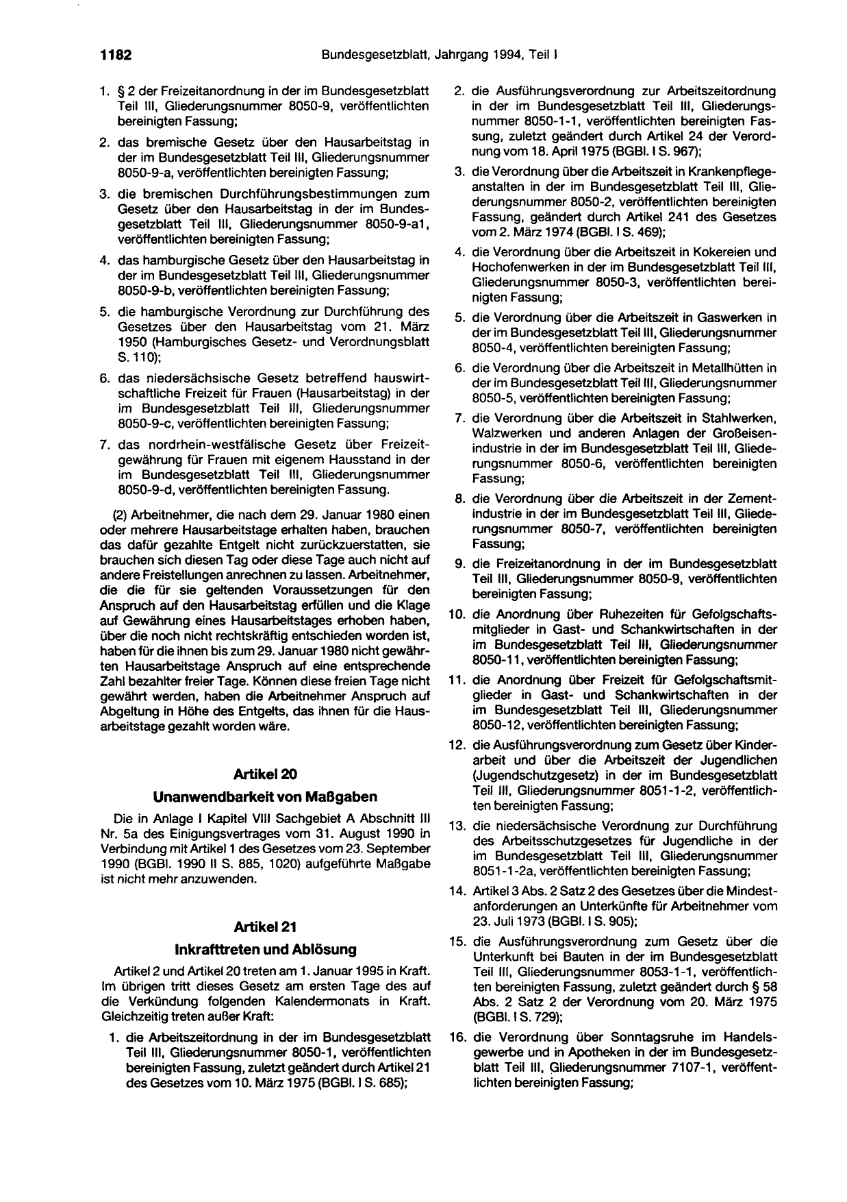 BGBl. 1994, Seite 1182 — Originalseite als Abbildung