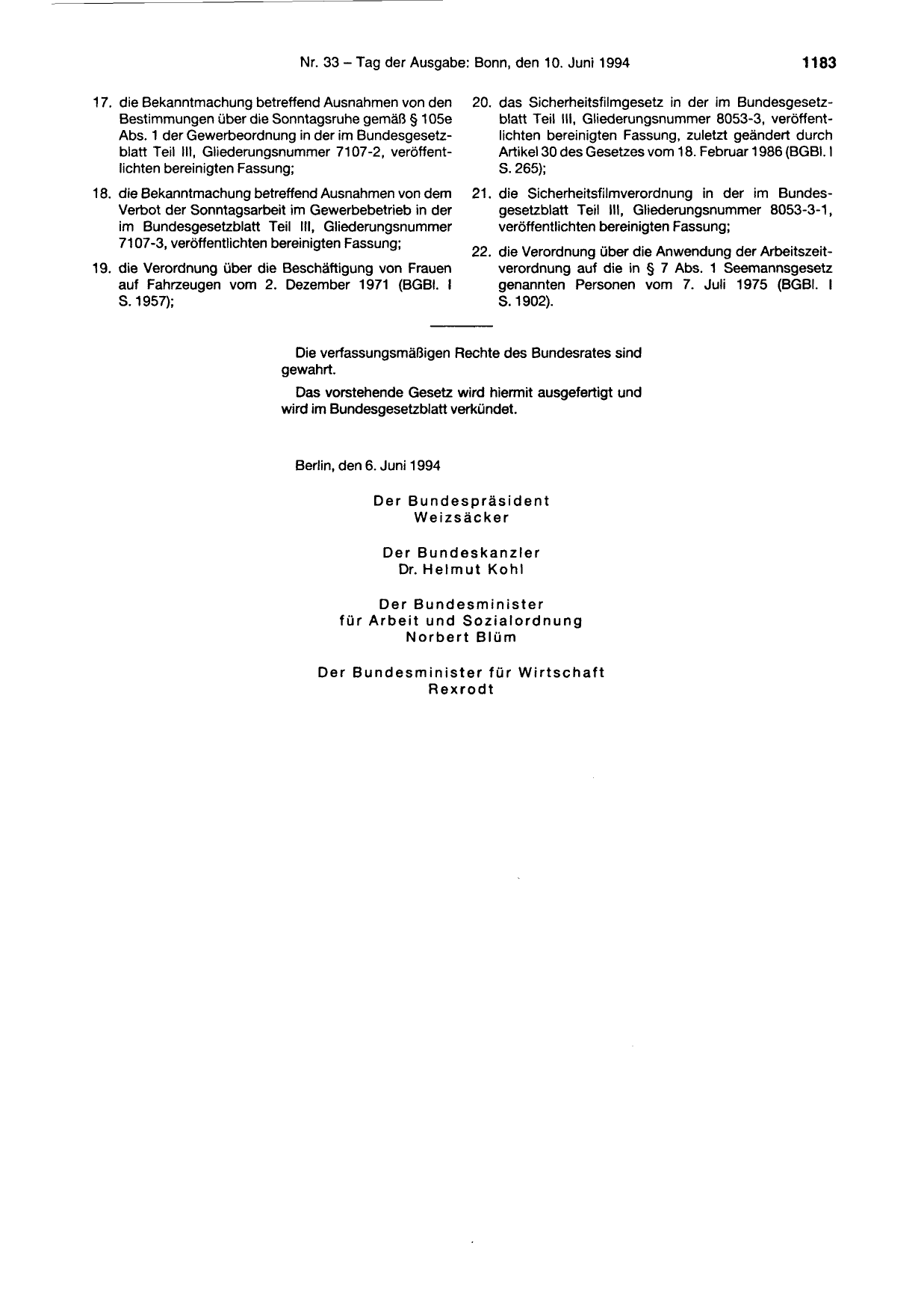 BGBl. 1994, Seite 1183 — Originalseite als Abbildung