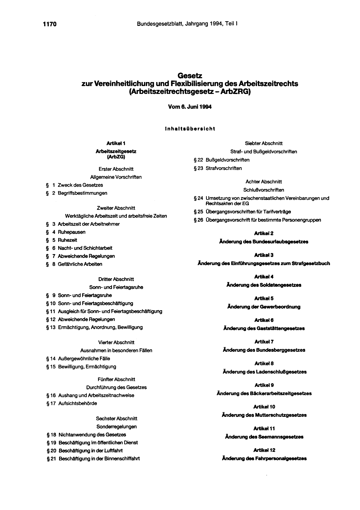 BGBl. 1994, Seite 1170 — Originalseite als Abbildung