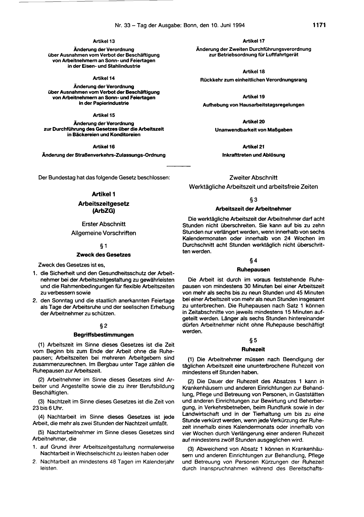 BGBl. 1994, Seite 1171 — Originalseite als Abbildung