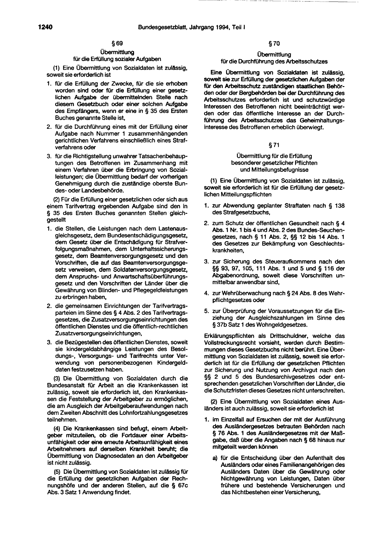BGBl. 1994, Seite 1240 — Originalseite als Abbildung