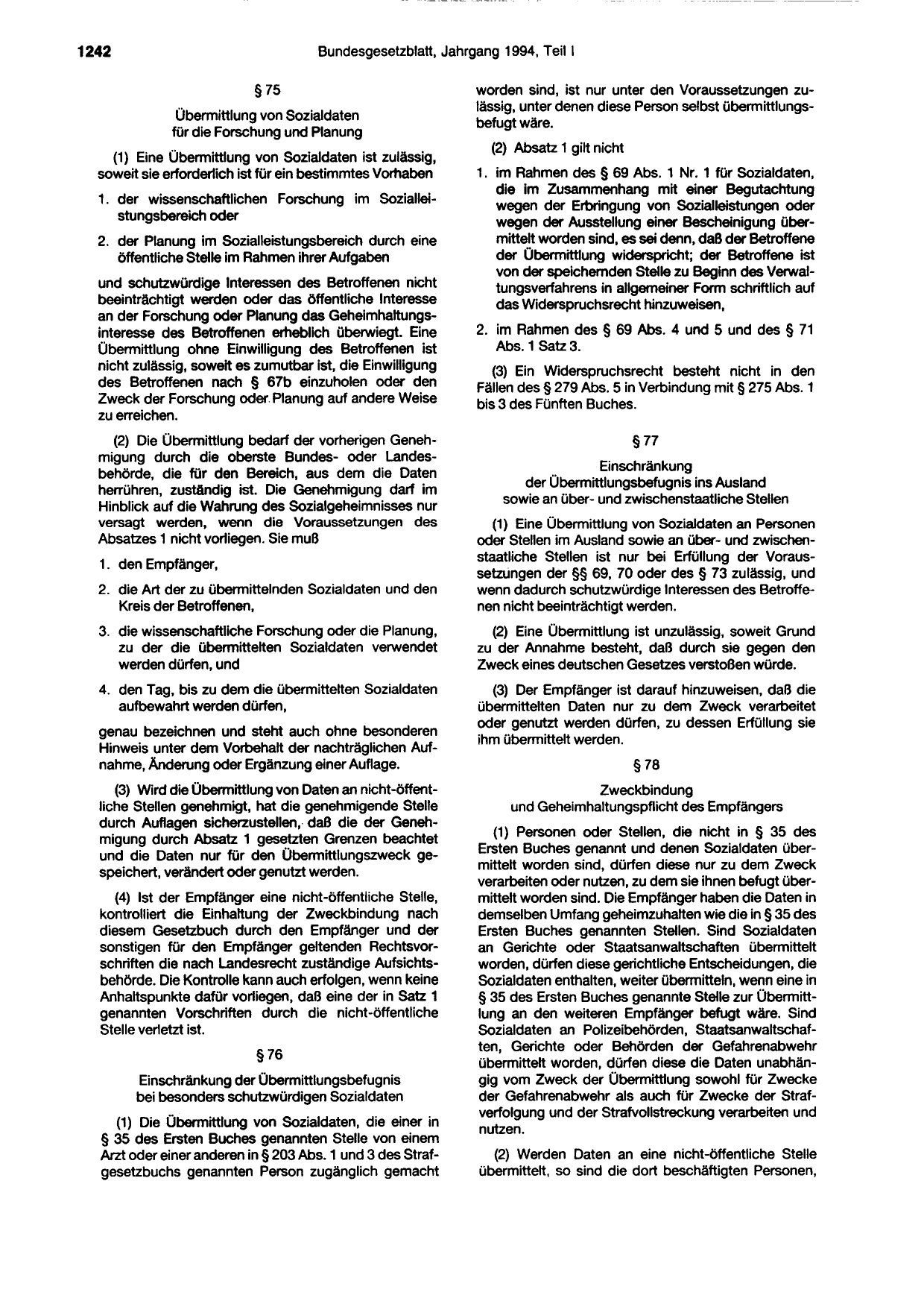 BGBl. 1994, Seite 1242 — Originalseite als Abbildung