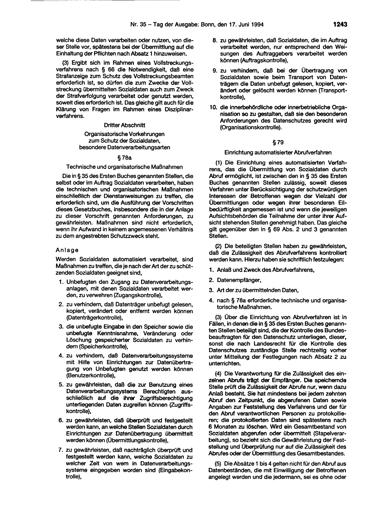 BGBl. 1994, Seite 1243 — Originalseite als Abbildung