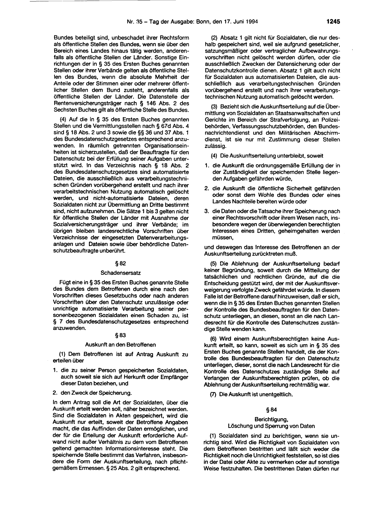 BGBl. 1994, Seite 1245 — Originalseite als Abbildung