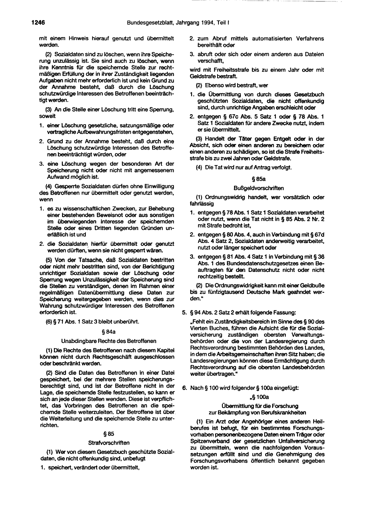 BGBl. 1994, Seite 1246 — Originalseite als Abbildung