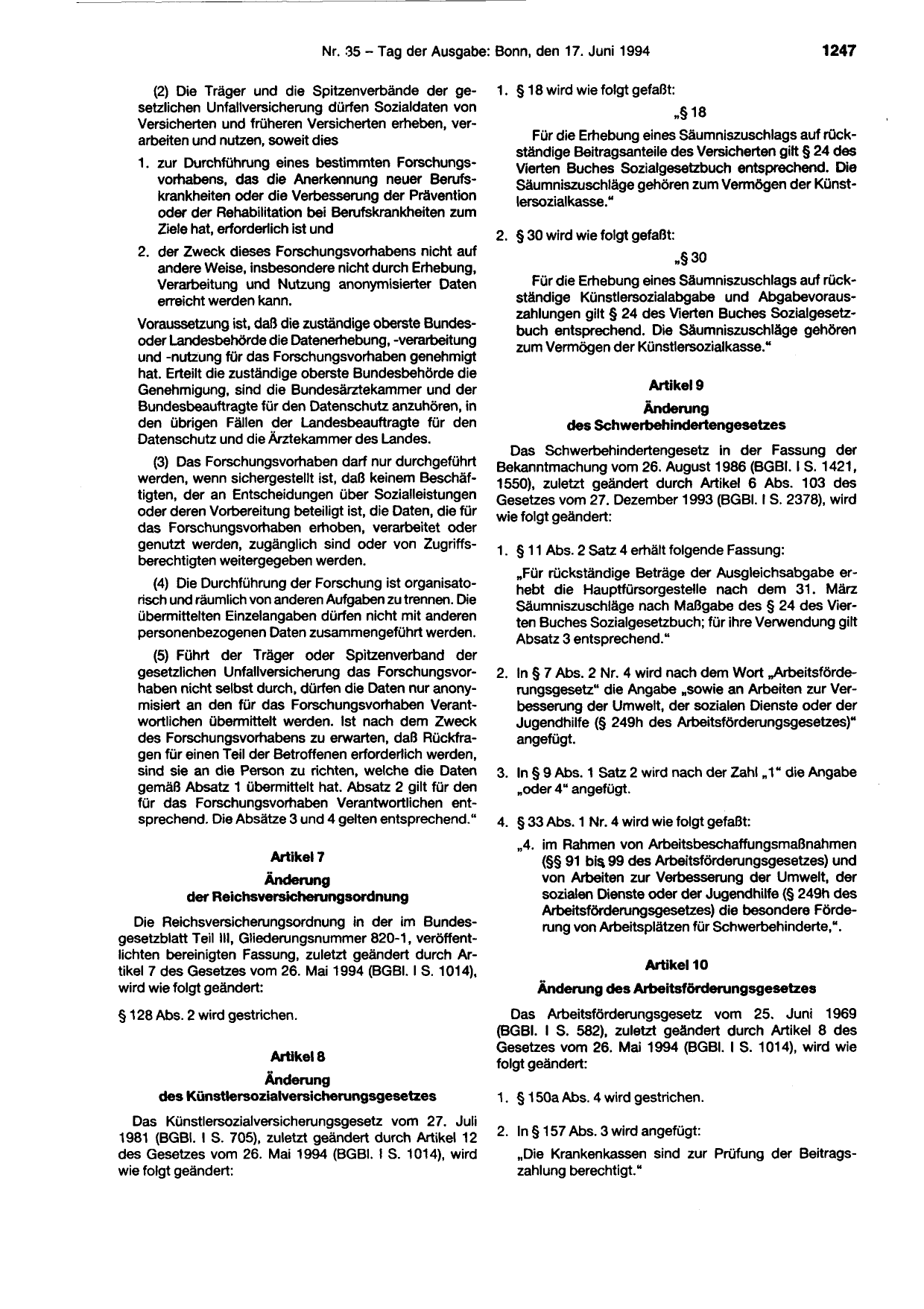 BGBl. 1994, Seite 1247 — Originalseite als Abbildung