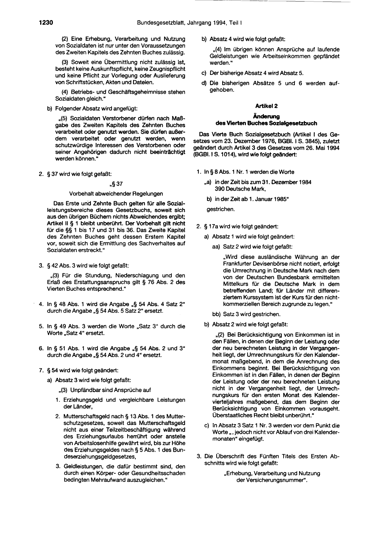 BGBl. 1994, Seite 1230 — Originalseite als Abbildung