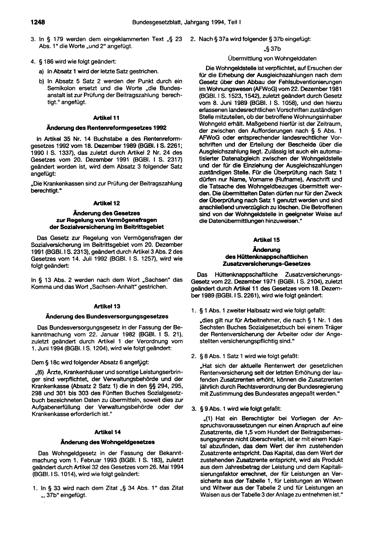 BGBl. 1994, Seite 1248 — Originalseite als Abbildung
