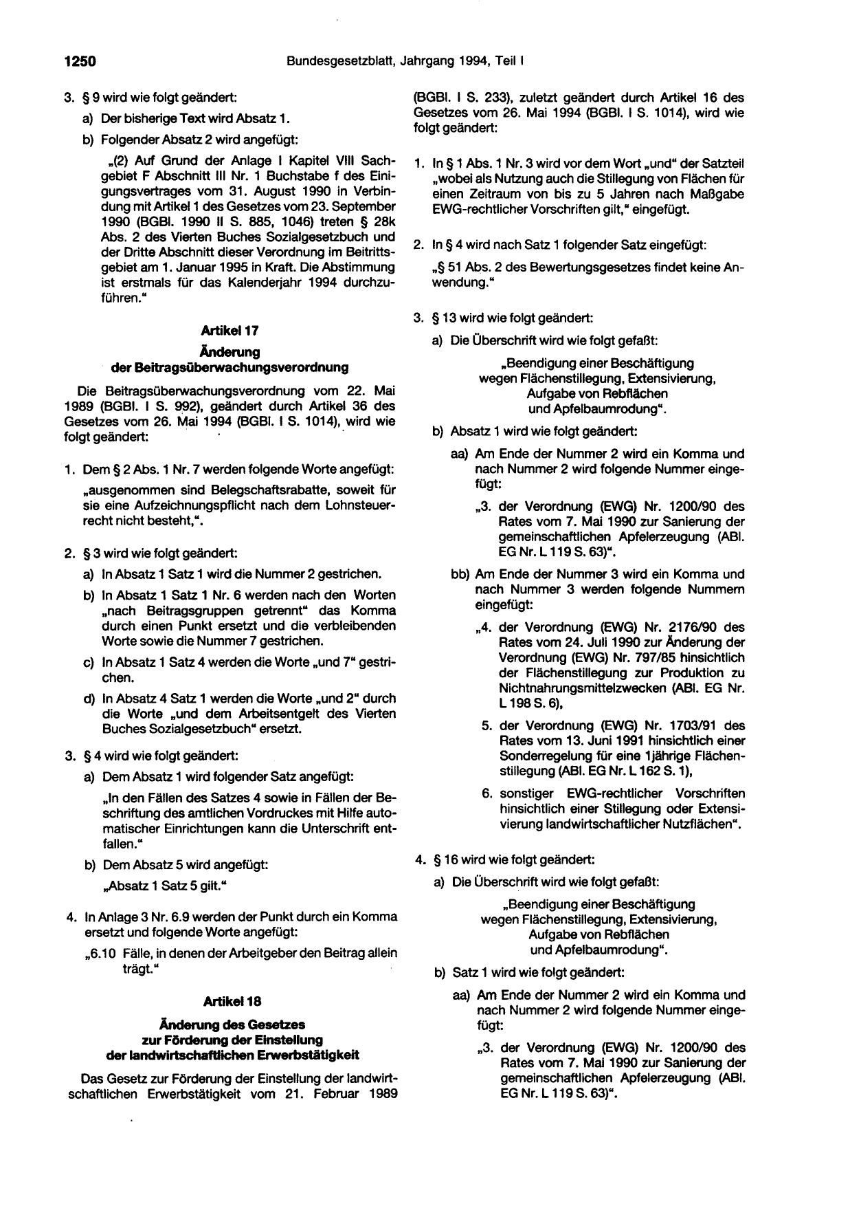 BGBl. 1994, Seite 1250 — Originalseite als Abbildung