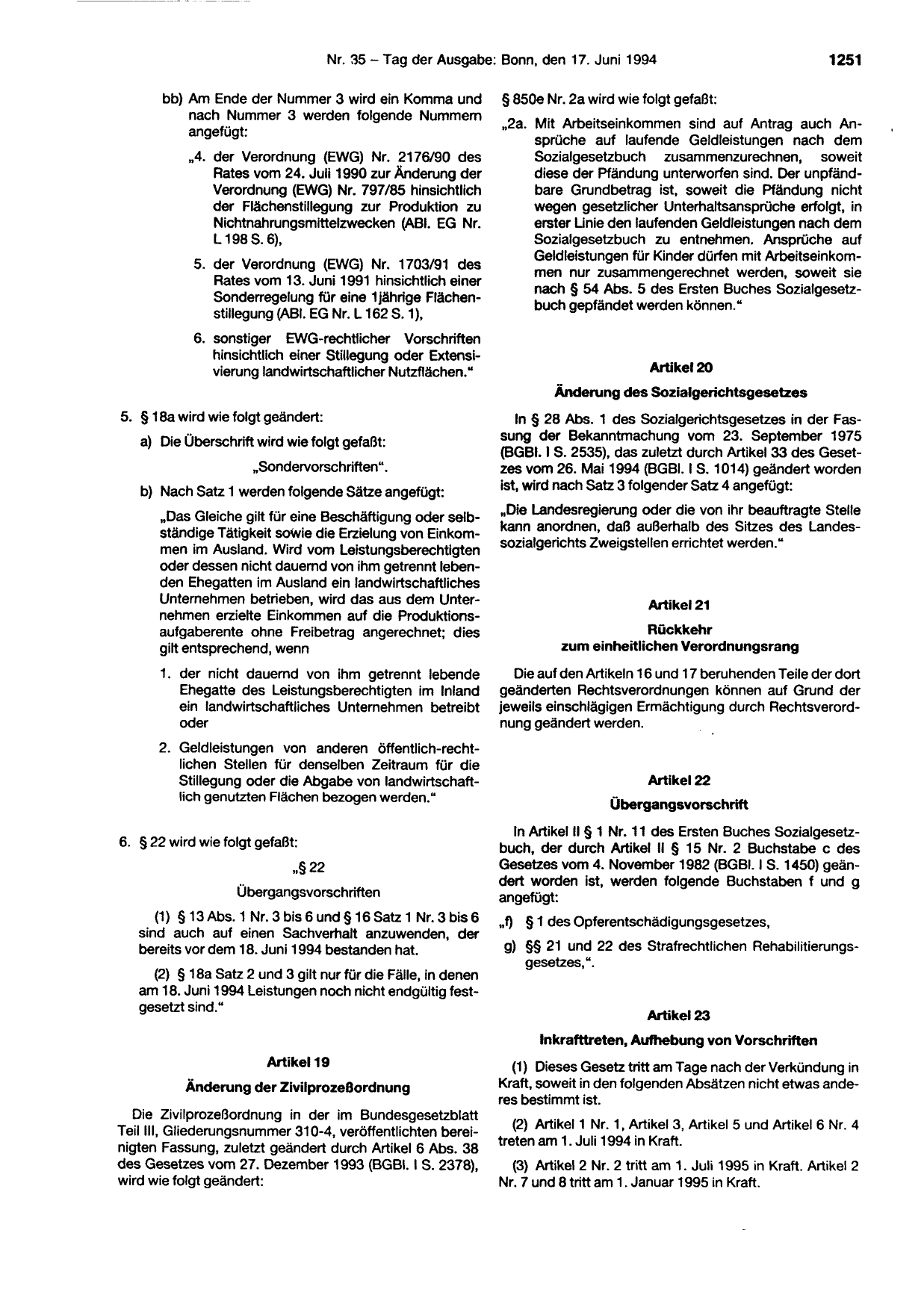 BGBl. 1994, Seite 1251 — Originalseite als Abbildung