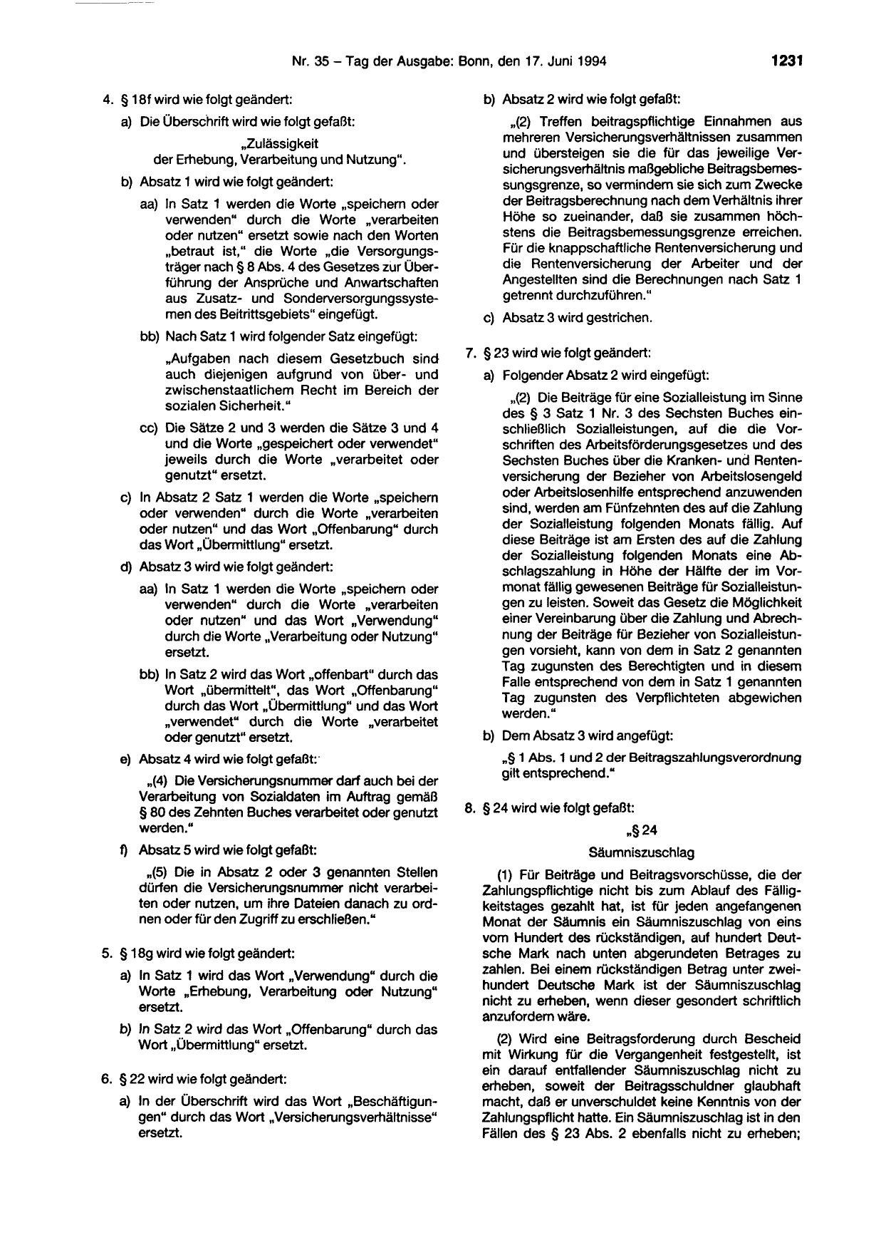 BGBl. 1994, Seite 1231 — Originalseite als Abbildung