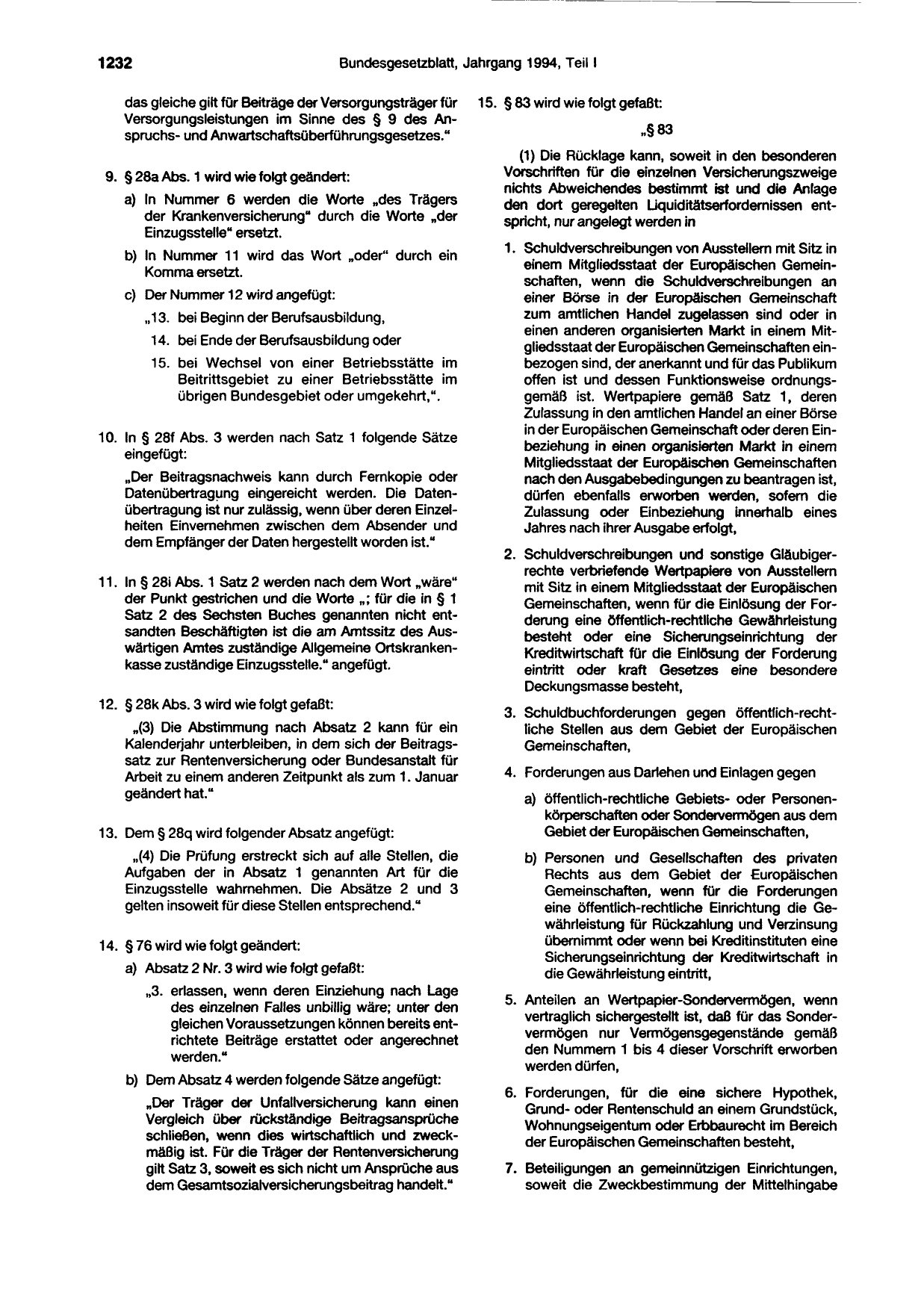 BGBl. 1994, Seite 1232 — Originalseite als Abbildung