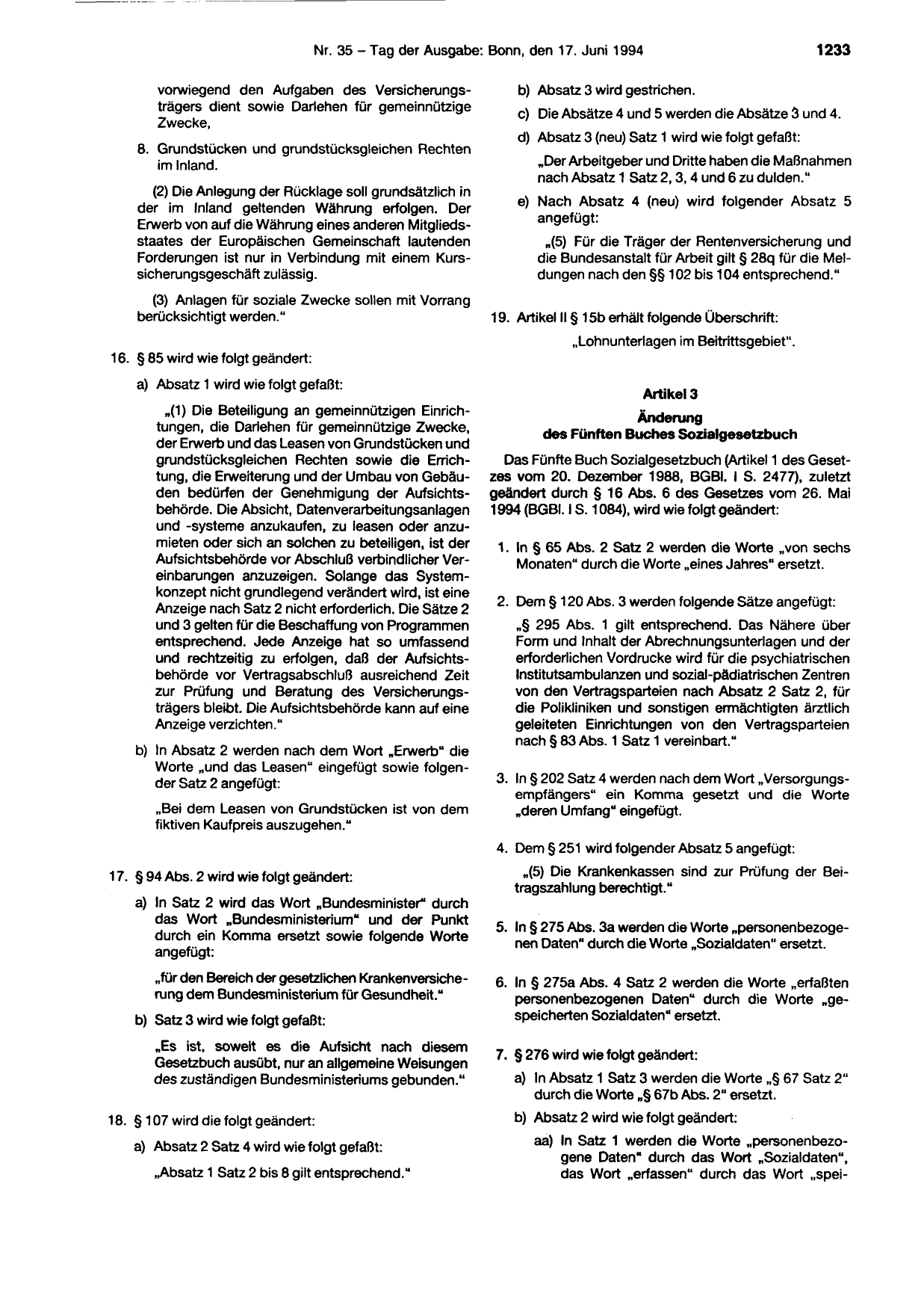 BGBl. 1994, Seite 1233 — Originalseite als Abbildung