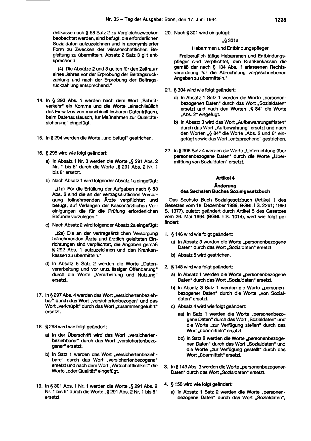 BGBl. 1994, Seite 1235 — Originalseite als Abbildung