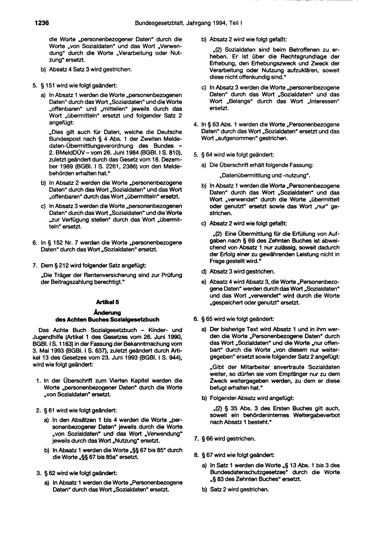BGBl. 1994, Seite 1236 — Originalseite als Abbildung