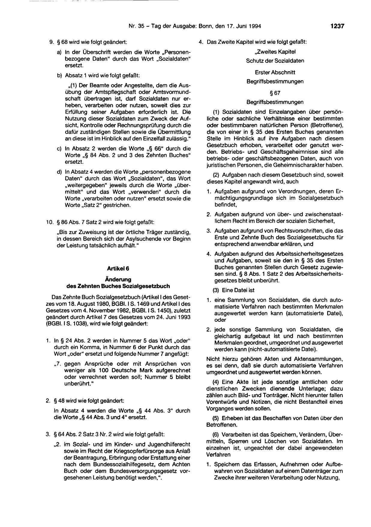 BGBl. 1994, Seite 1237 — Originalseite als Abbildung
