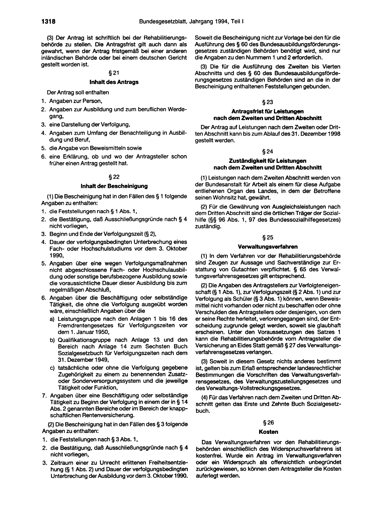 BGBl. 1994, Seite 1318 — Originalseite als Abbildung