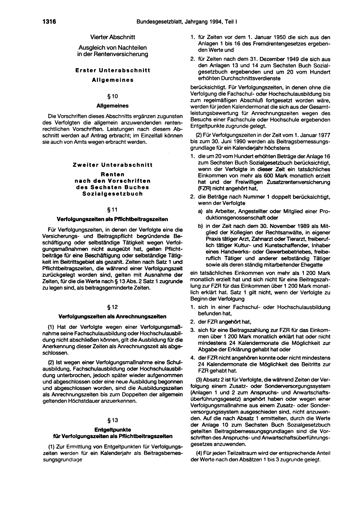 BGBl. 1994, Seite 1316 — Originalseite als Abbildung