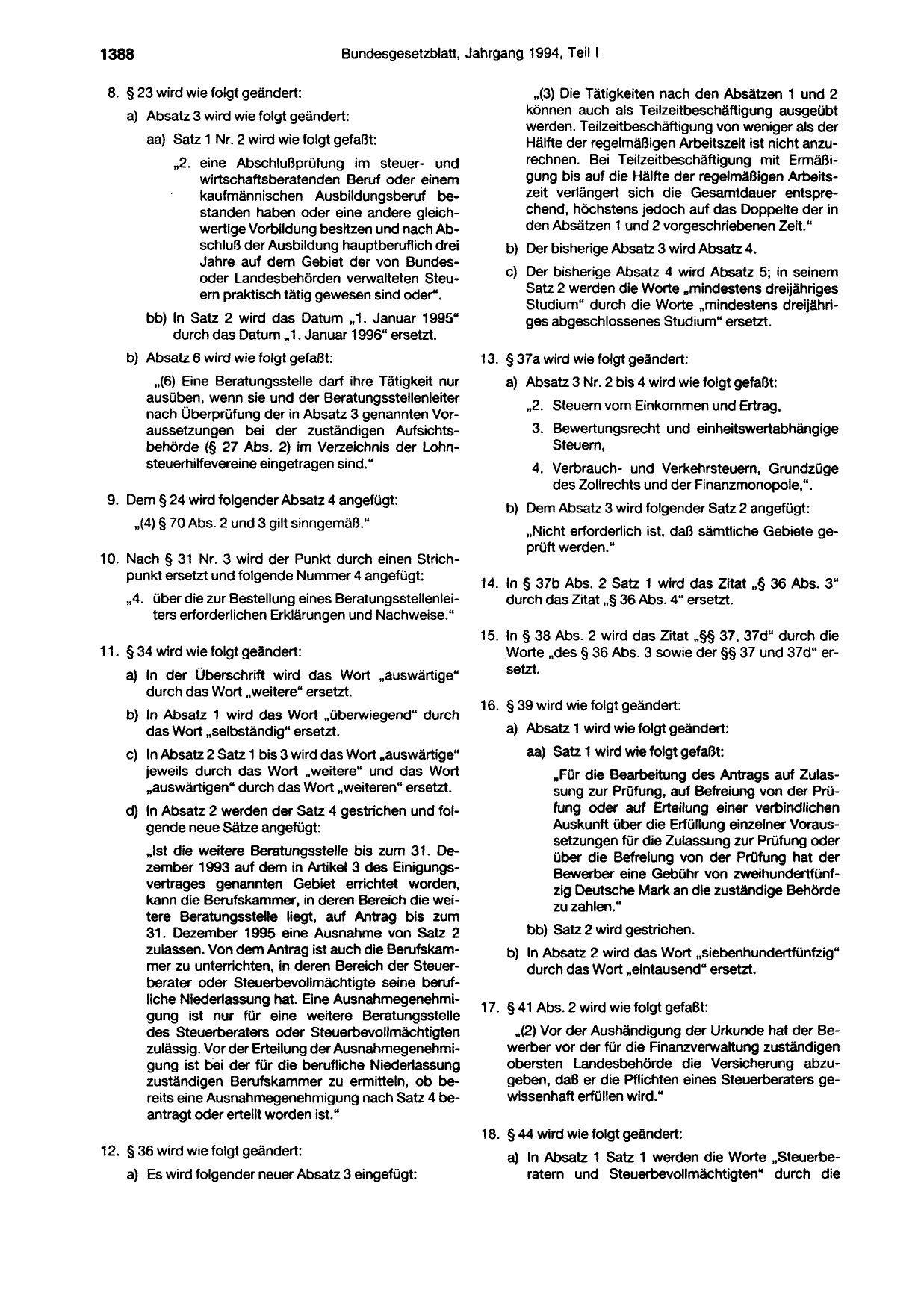 BGBl. 1994, Seite 1388 — Originalseite als Abbildung
