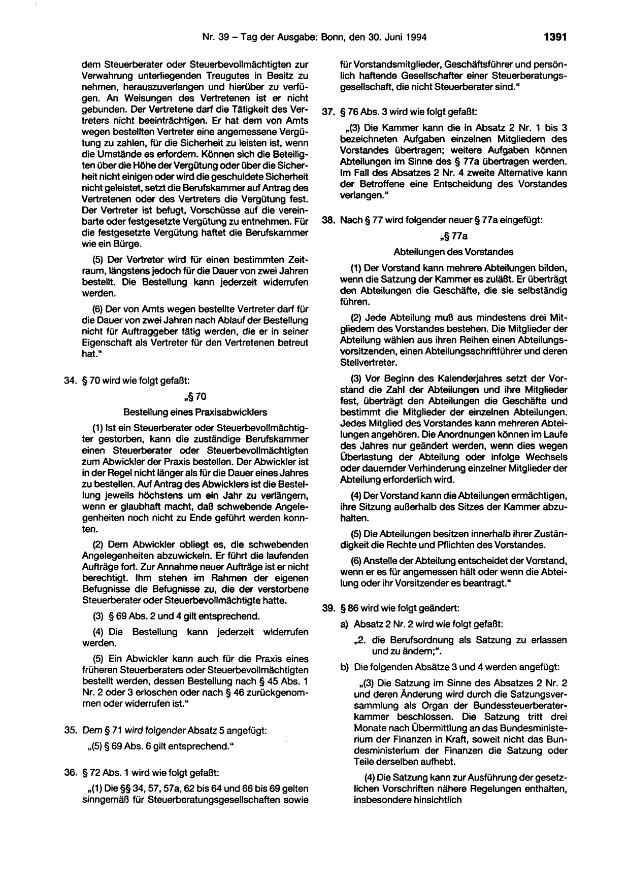 BGBl. 1994, Seite 1391 — Originalseite als Abbildung