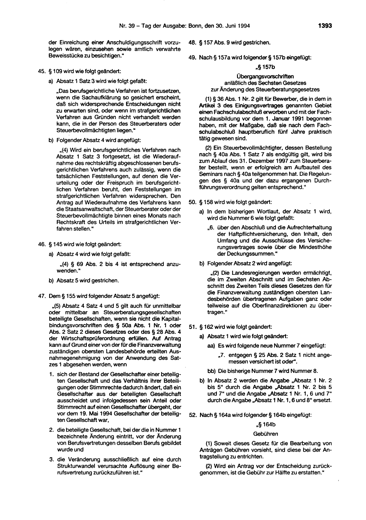 BGBl. 1994, Seite 1393 — Originalseite als Abbildung