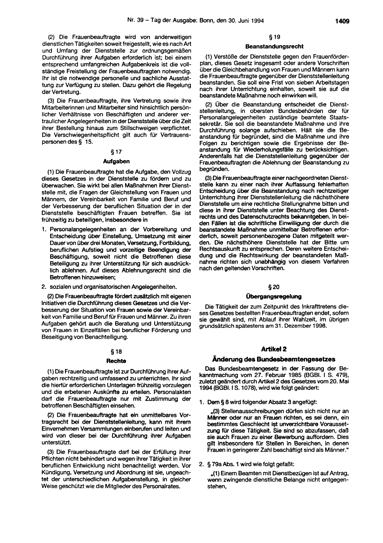 BGBl. 1994, Seite 1409 — Originalseite als Abbildung
