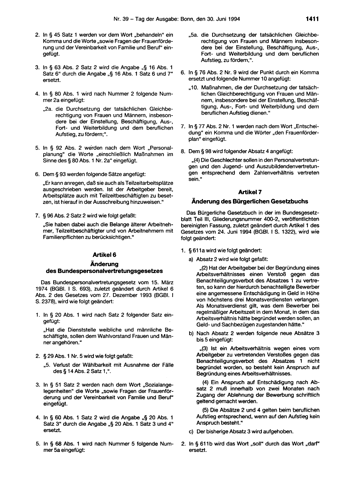 BGBl. 1994, Seite 1411 — Originalseite als Abbildung