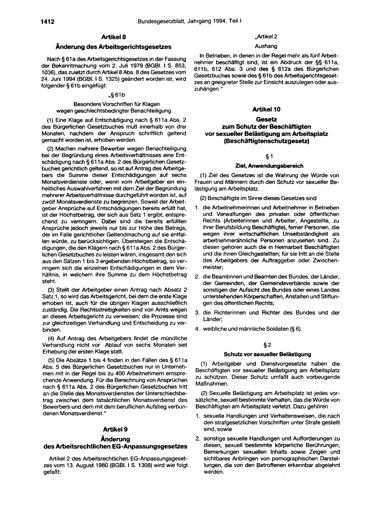 BGBl. 1994, Seite 1412 — Originalseite als Abbildung