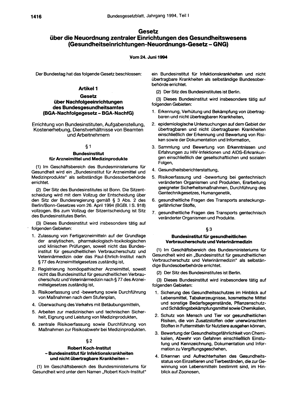 BGBl. 1994, Seite 1416 — Originalseite als Abbildung