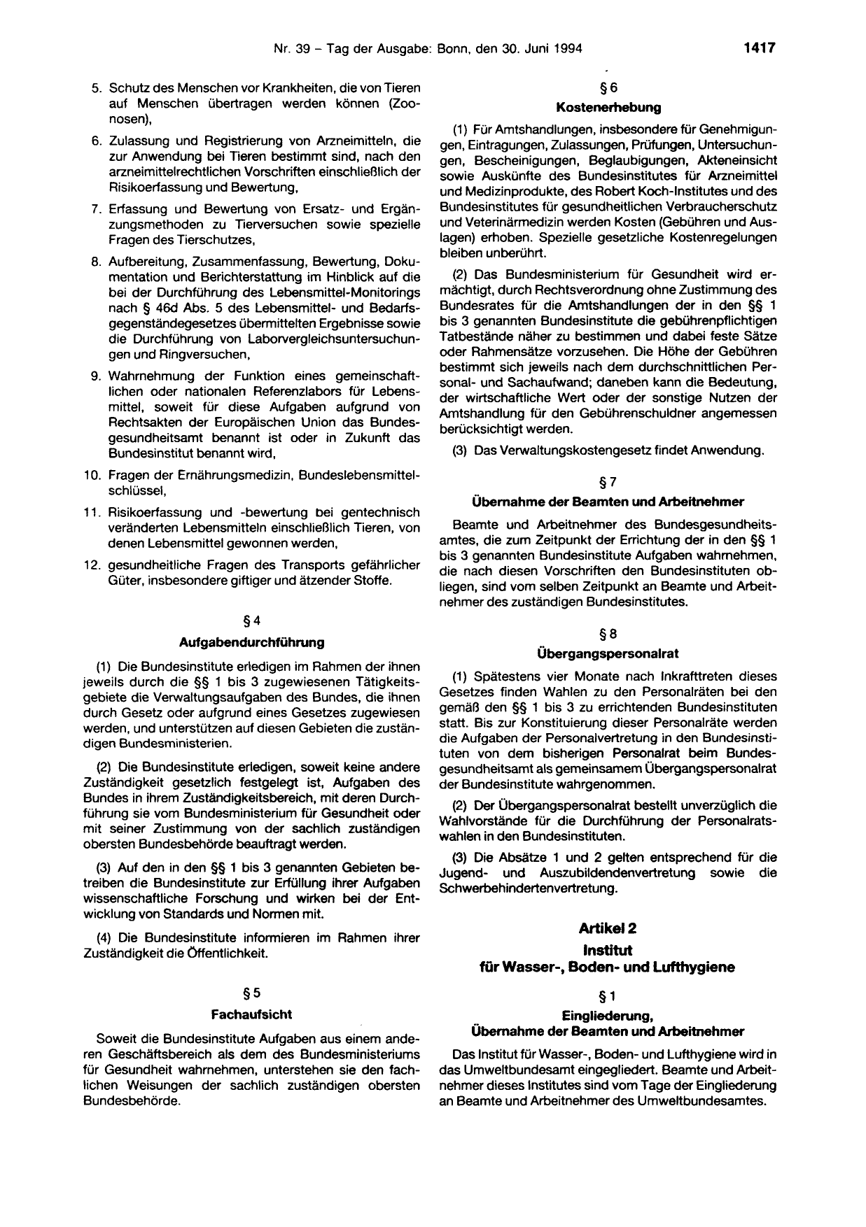 BGBl. 1994, Seite 1417 — Originalseite als Abbildung
