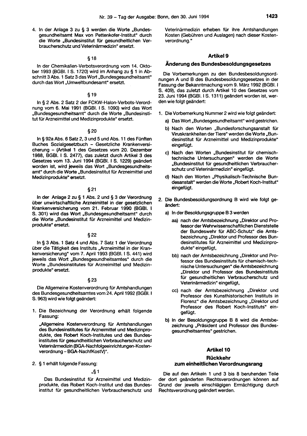 BGBl. 1994, Seite 1423 — Originalseite als Abbildung