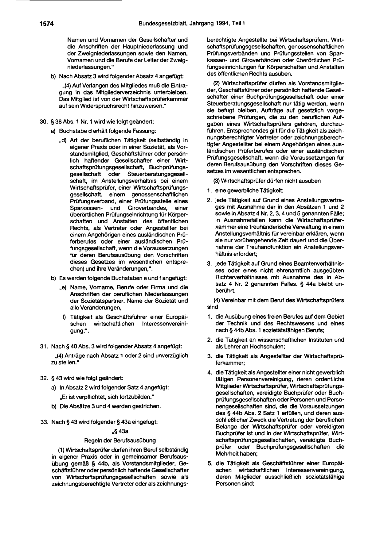 BGBl. 1994, Seite 1574 — Originalseite als Abbildung