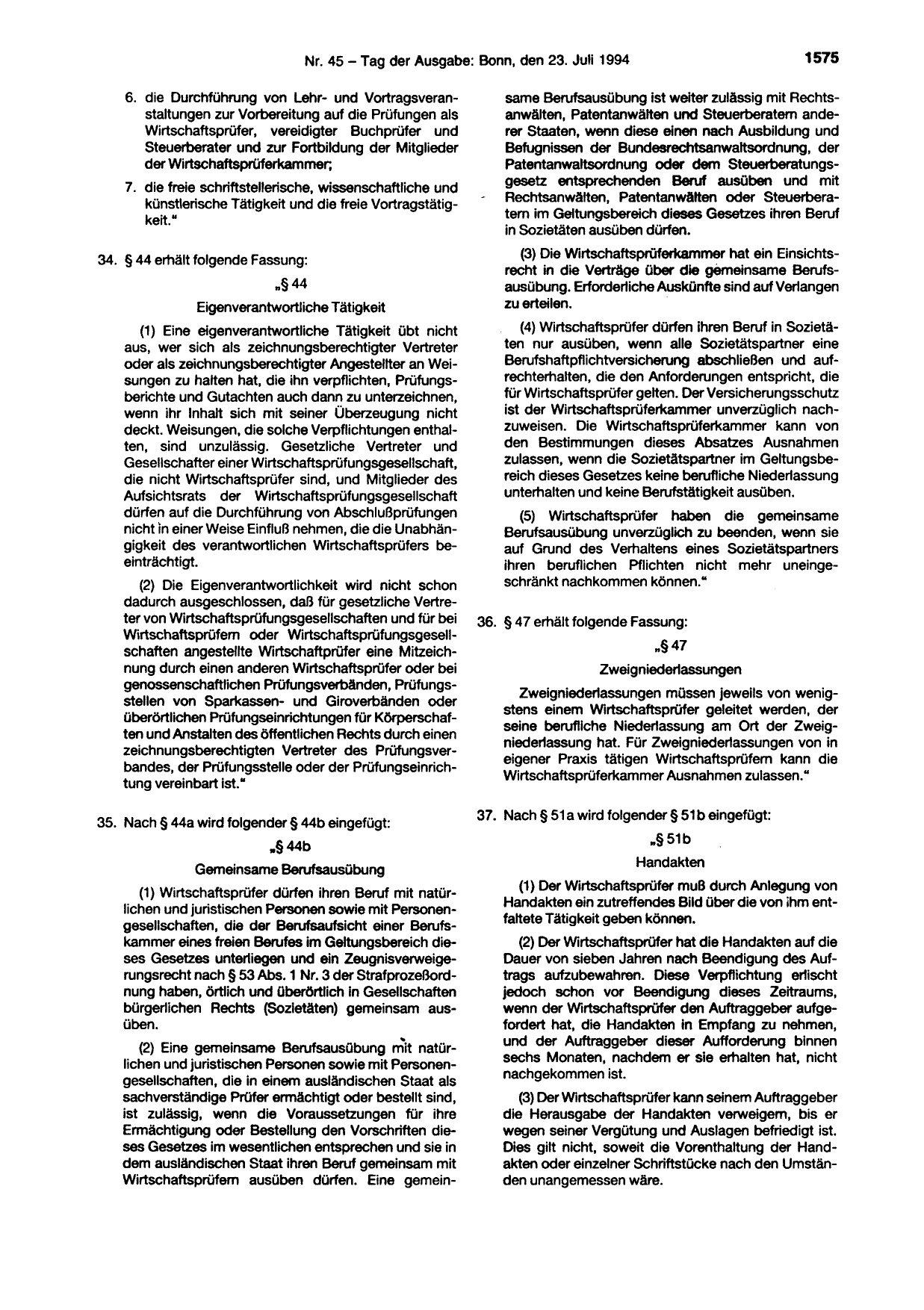 BGBl. 1994, Seite 1575 — Originalseite als Abbildung