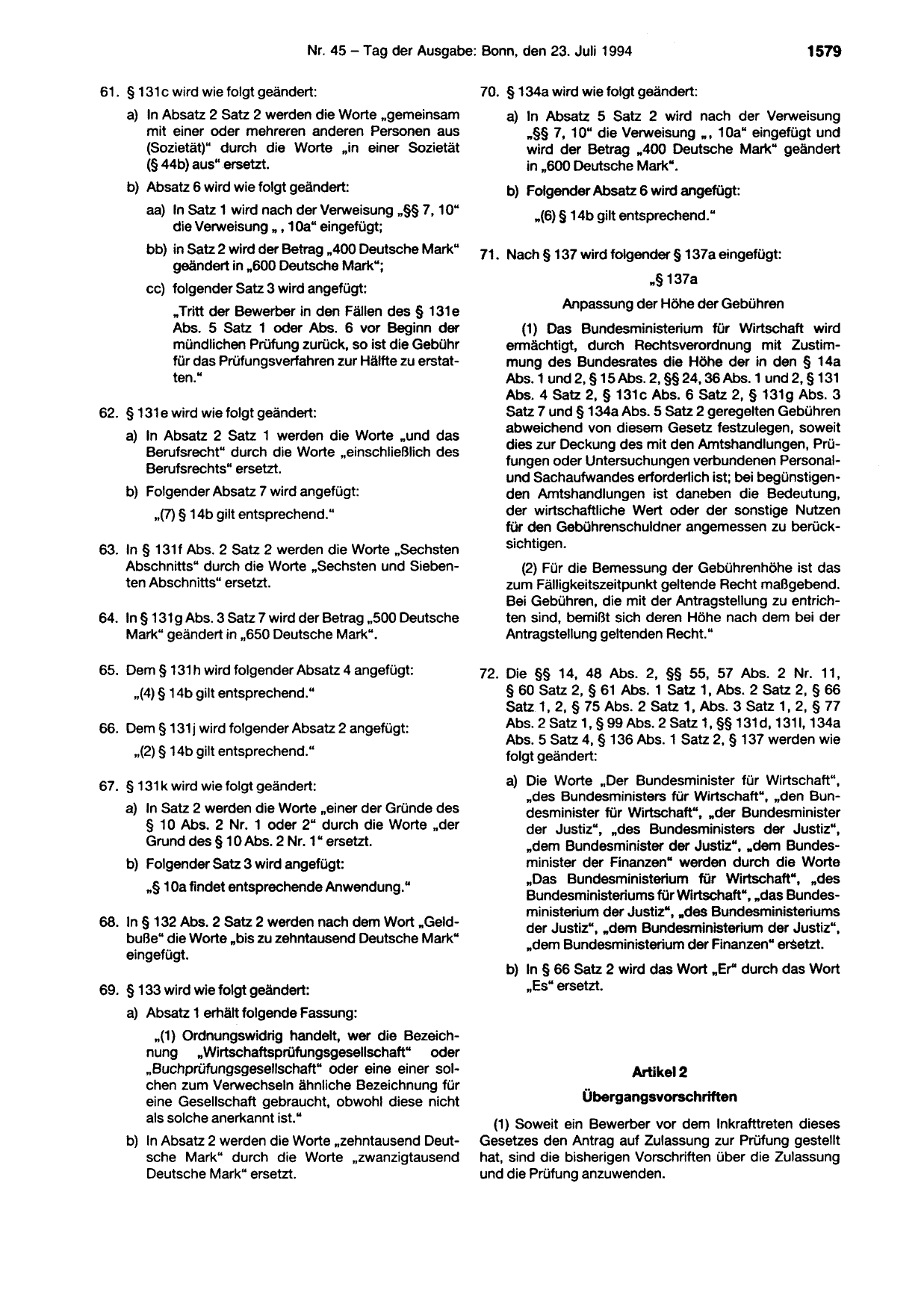 BGBl. 1994, Seite 1579 — Originalseite als Abbildung